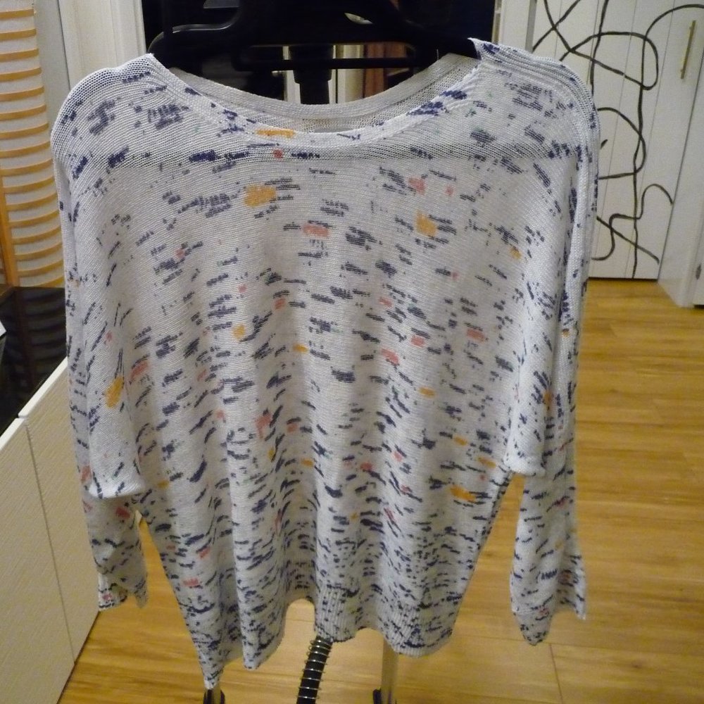 NIC+ZOE BAT SLEEVE MULTICOLOR OVERSIZED LINEN BLEND SWEATER SIZE M